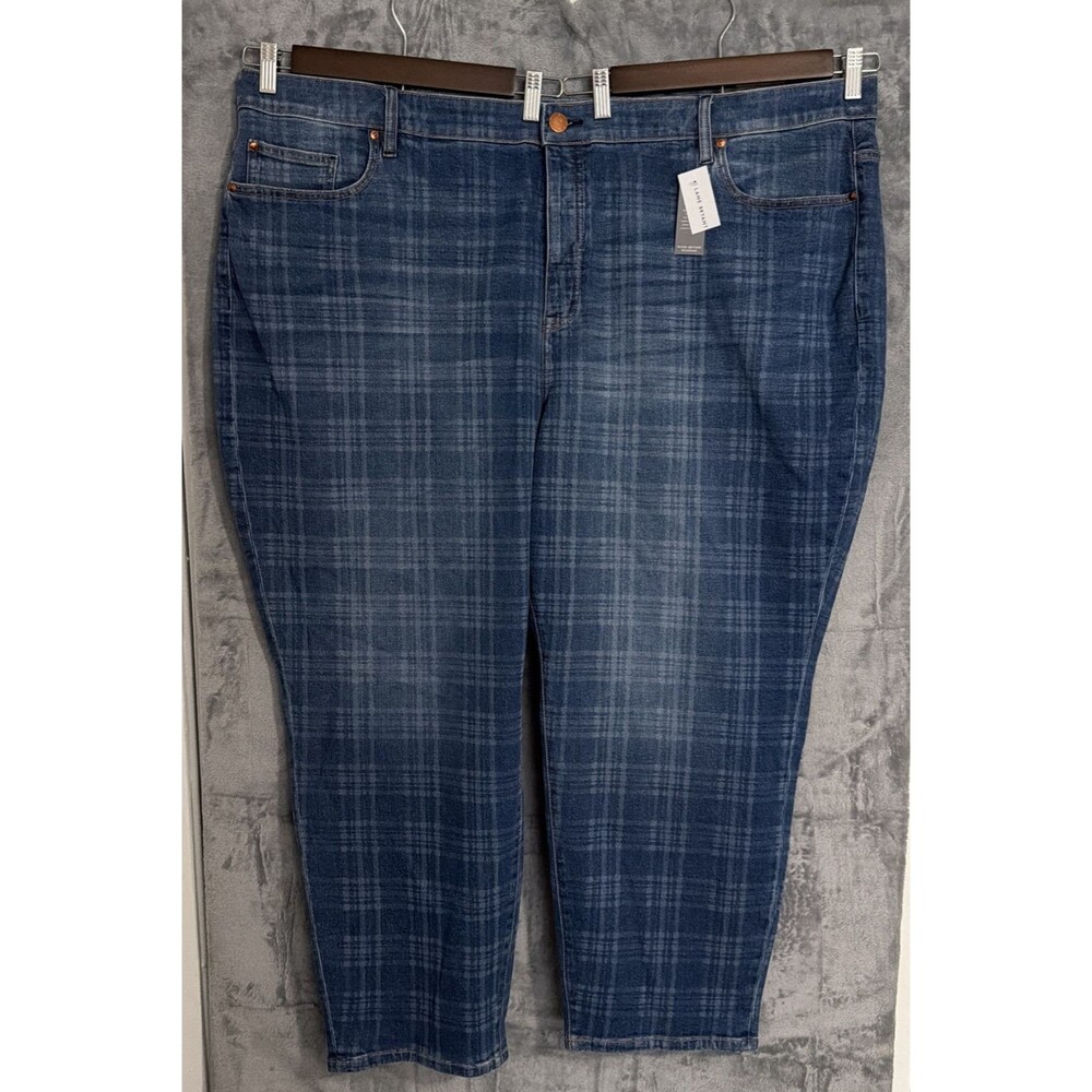 NWT Lane Bryant Girlfriend Straight Curvy Jeans Women's 30/32 High Rise Plaid